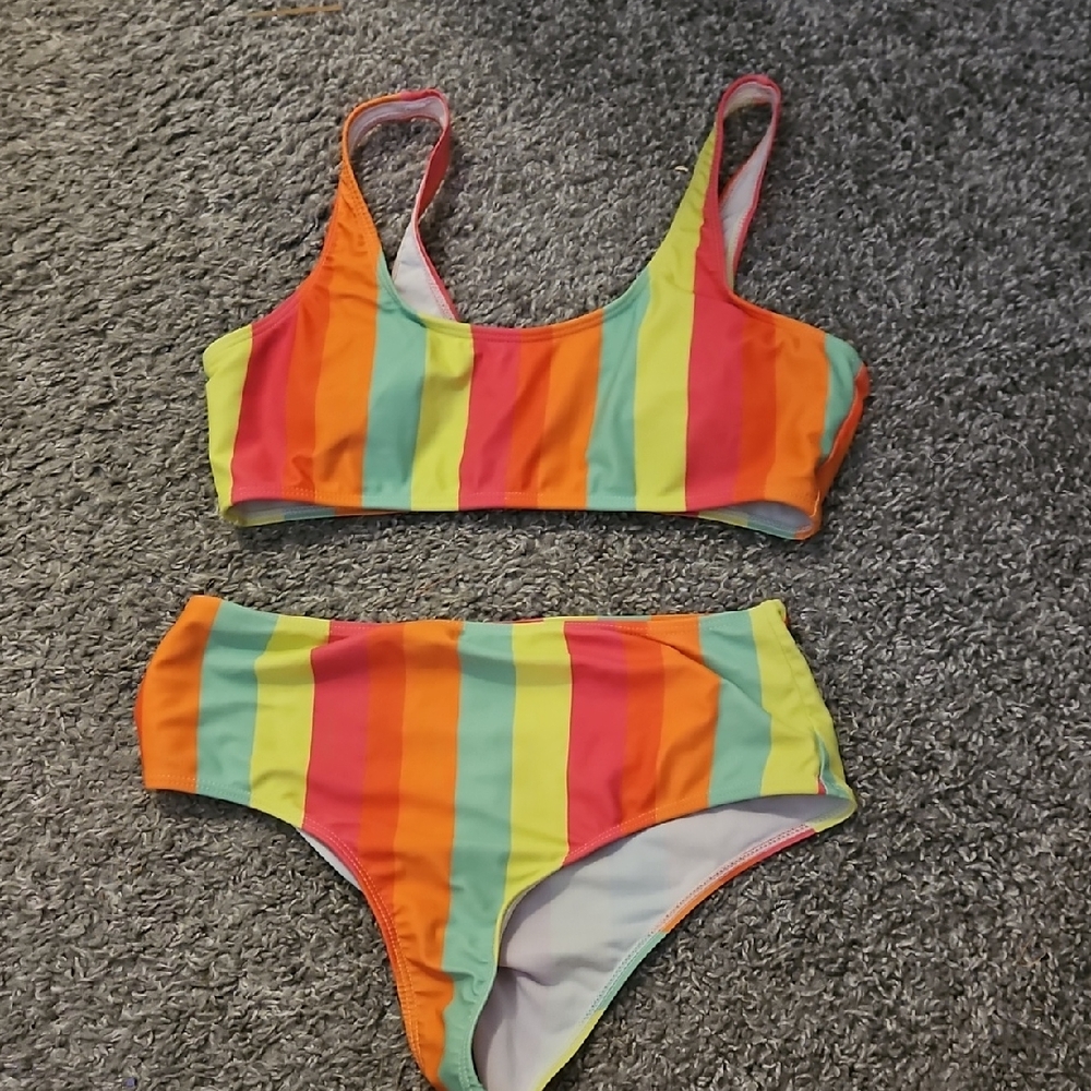 SHEIN Orange and Yellow Bikini Sporty Bralette High-Waisted